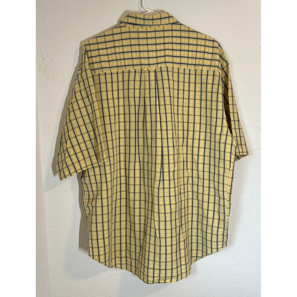 Consensus Sportswear Mens XL Yellow Blue Plaid Short Sleeve Button Up Shirt - Picture 2 of 6